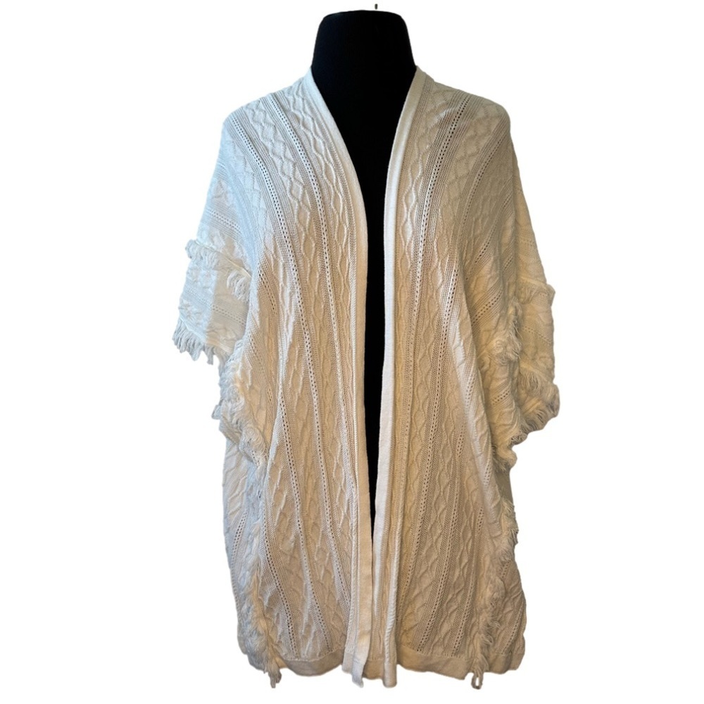 Lane Bryant Boho Fringe Open-Front Cardigan Poncho White Size 14 / 20